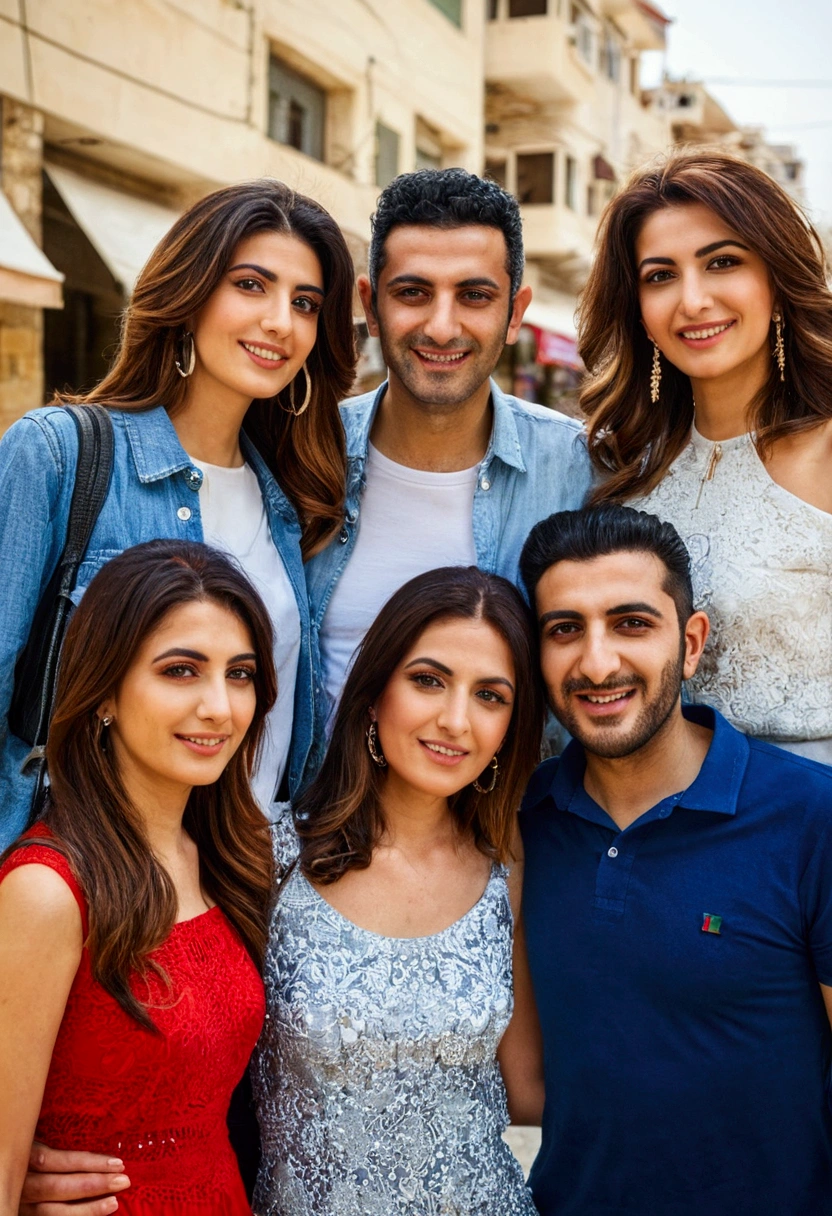 A group of beautiful Lebanese people in a Lebanese city