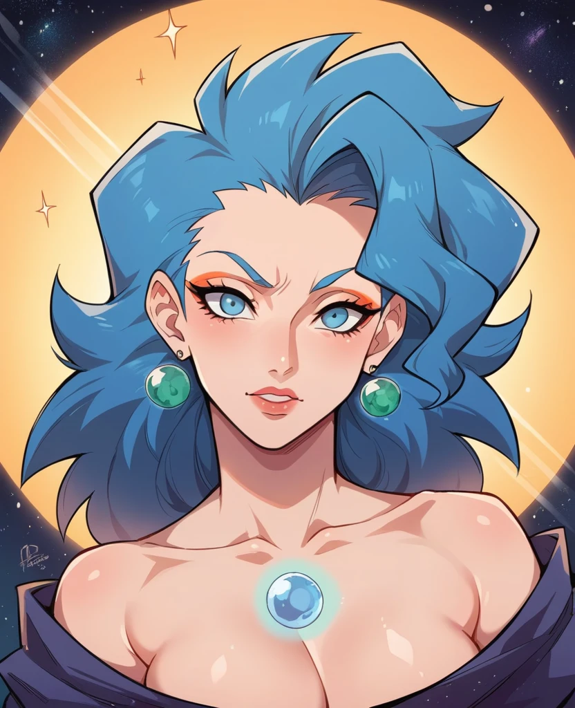 Glass lual
Create an image depicting the portrait f a beautiful woman vegeta + Naruto sexy rasgada roupas decote front of a universe where fire black, planets, and galaxies are made entirely of colorful, translucent glass, refracting and reflecting light in dynamic patterns.