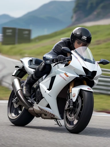 best quality, detailed, beautiful, insanely detailed, absurdres,perfect anatomy, Two racer replica motorcycles speeding down the highway, (motion blur:1.5), Japanese woman,black hair,27 years old, (slender), (small breasts),