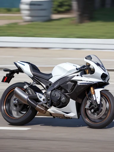 best quality, detailed, beautiful, insanely detailed, absurdres,perfect , Two racer replica motorcycles speeding down the highway, (motion blur:1.5), Japanese woman,black hair,27 years old, (slender), (small breasts),