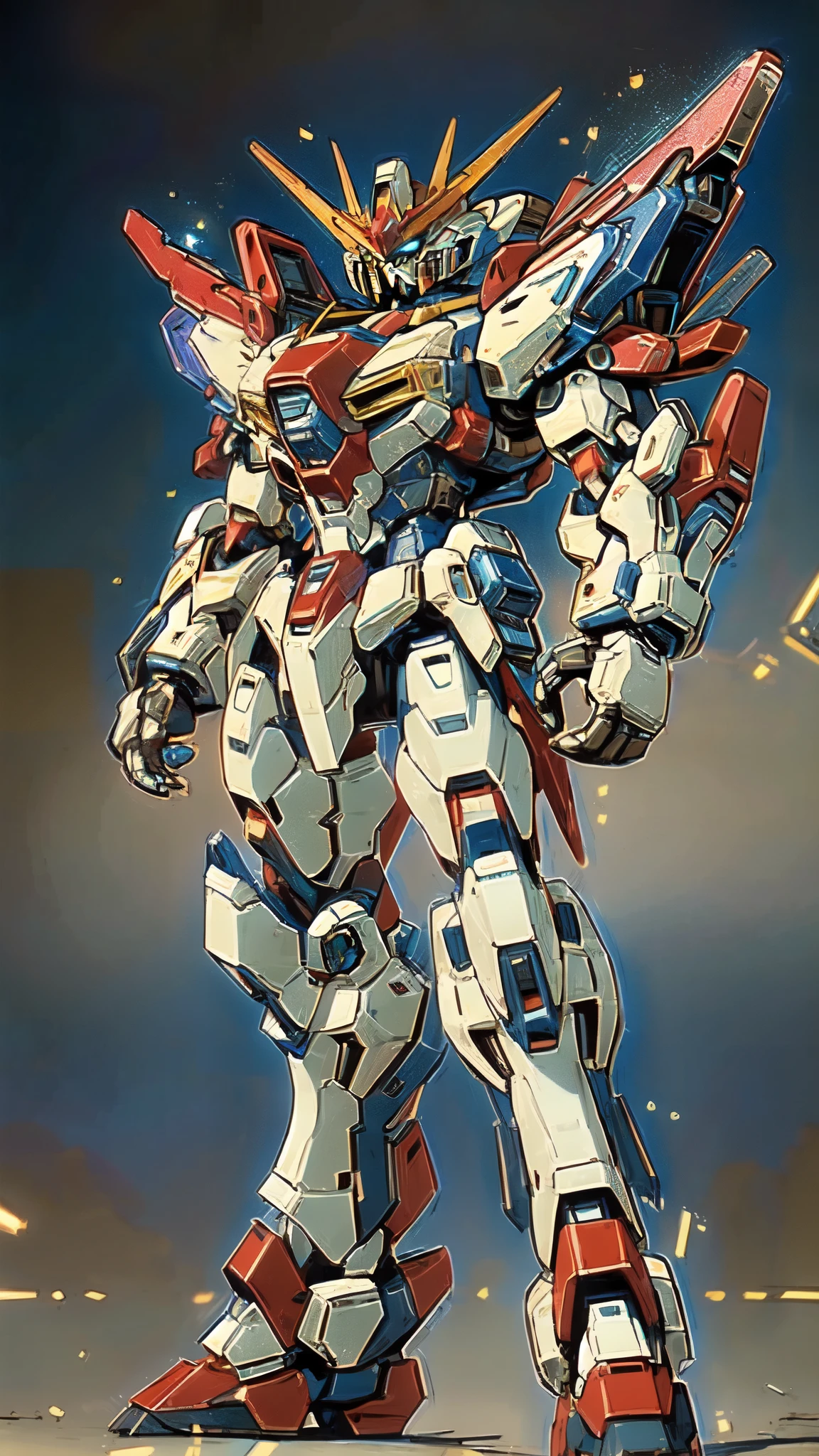 (masterpiece:1.5, best quality:1.5, extremely delicate:1.5, foreshortening:1.5, dynamic angle:1.5), humanoid Mecha, fully enclosed shoulder guards, matching arm and leg guards, full body, full armor, the design balances heavy with agility, (the color scheme is primarily white with red and blue accents, the concept Inspired by Super robot, organic biotech armor, standing, floating high above the futuristic sci-fi city), exquisite and mature art style, (aura effect, energy, glowing eyes, the armor glows), ((SRS)), metallic, dramatic, high definition, highres, ultra-detailed, ultra-fine painting, professional, perfect body proportions, anatomically correct, symmetrical face, extremely detailed eyes and face, high quality eyes, creativity, RAW photo, UHD, 32k, Natural light, cinematic lighting, masterpiece-anatomy-perfect