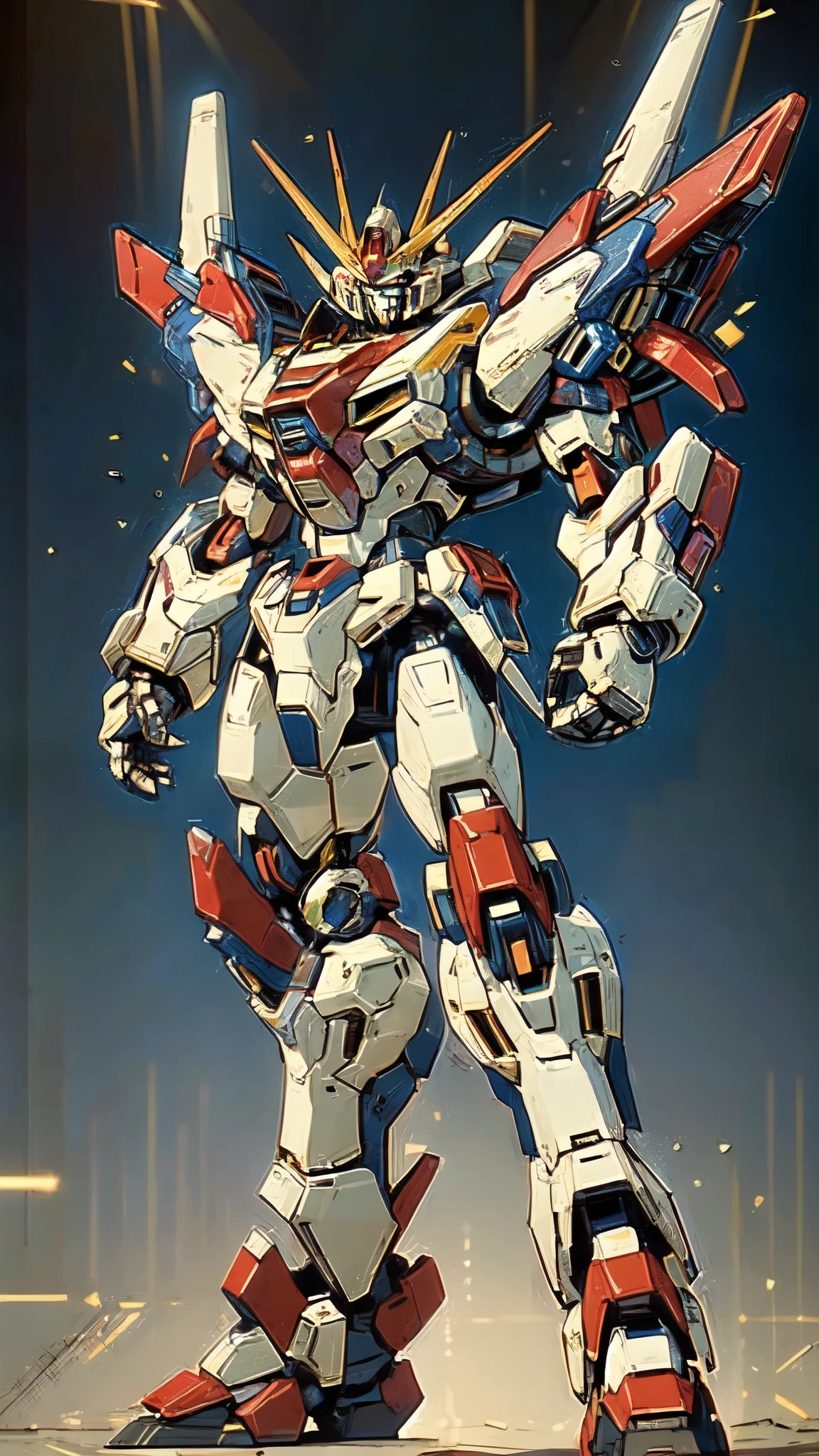 (masterpiece:1.5, best quality:1.5, extremely delicate:1.5, foreshortening:1.5, dynamic angle:1.5), humanoid Mecha, fully enclosed shoulder guards, matching arm and leg guards, full body, full armor, the design balances heavy with agility, (the color scheme is primarily white with red and blue accents, the concept Inspired by Super robot, organic biotech armor, standing, floating high above the futuristic sci-fi city), exquisite and mature art style, (aura effect, energy, glowing eyes, the armor glows), ((SRS)), metallic, dramatic, high definition, highres, ultra-detailed, ultra-fine painting, professional, perfect body proportions, anatomically correct, symmetrical face, extremely detailed eyes and face, high quality eyes, creativity, RAW photo, UHD, 32k, Natural light, cinematic lighting, masterpiece-anatomy-perfect