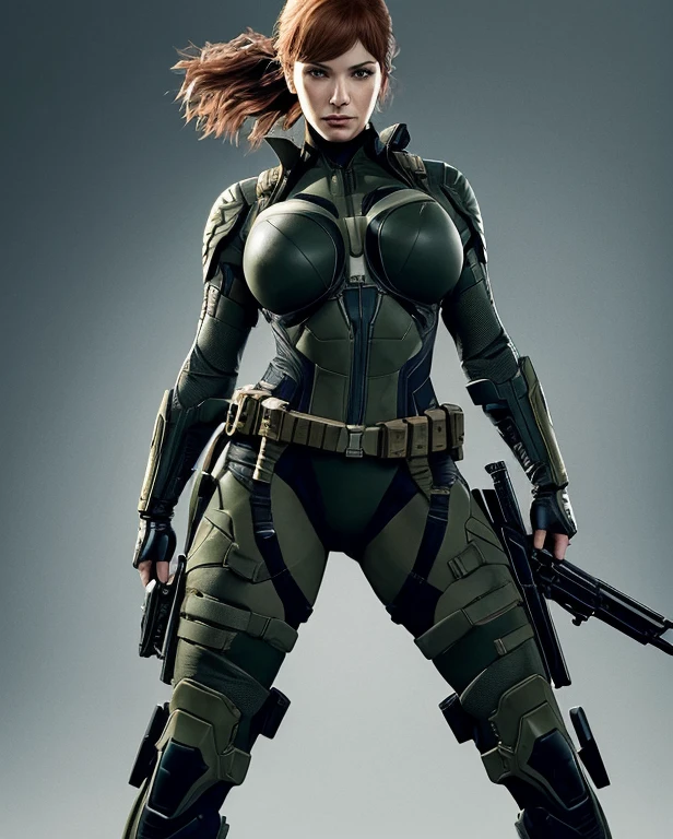 Christina Hendricks as a Metal Gear Solid character, High-quality facial research of Christina Hendricks, (Christina's sculpted cheekbones and slight wrinkles around the face), (detailed facial feature, detailed skin, clear skin), alluring 48 year old woman, large breasts, High-quality detailed research of Christina Hendricks voluptuous figure. Full body, super quality for competition, whole body, casual pose, beautiful pose, (extremely detailed CG 8k wallpaper), (extremely delicate and beautiful), (masterpiece), (best quality: 1.0), (ultra-high resolution: 1.0), beautiful lighting, perfect lighting, realistic shadows, [high resolution], detailed skin, super detailed (((colorful))), Digital art, Metal Gear Solid concept art, Full Body concept art, Expert concept art with high detail, Concept art such as Ernest Halimov, Stealth game concept art, Concept art, Yoji Shinkawa style, Video game concept art, 4k
