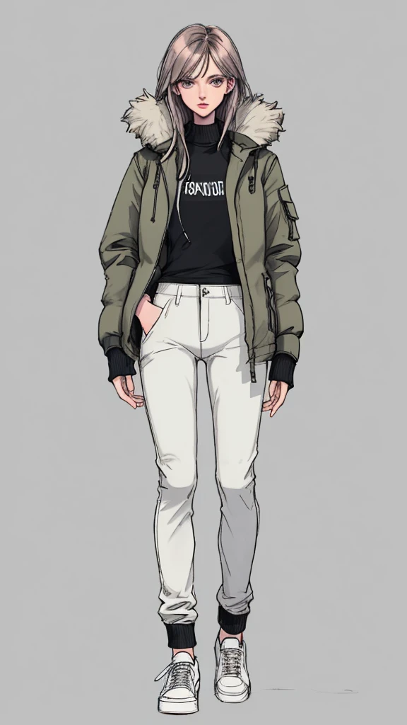 Croquis desing, Wearing summer short parka and casual pants, long legs 