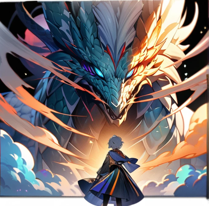 (masterpiece:1.4, best quality:1.4), Create a striking anime-style artwork depicting a magical encounter between a and a majestic dragon, set against a transparent background. This focuses all attention on the vivid details of the characters. - Characters: The boy, dressed in vibrant clothing, expresses wonder and curiosity. The dragon, with shimmering scales and eyes that softly glow, bends down gently to interact with the boy. - Setting: The artwork features a transparent background to highlight this magical moment without any distractions, emphasizing the characters and their interaction. - Atmosphere: The scene radiates a sense of awe and magical wonder, showcasing the gentle nature of the dragon and the innocence of the boy. - Color Palette: Use bright colors for the boy’s clothing and mystical hues for the dragon to enhance their visual impact against the transparent background. This prompt ensures the artwork captures the essence of a fantastical meeting in a clear and focused manner, perfect for applications requiring a clean and versatile visual presentation.