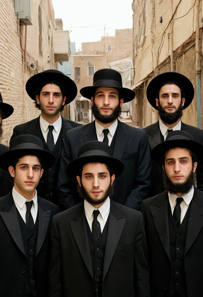 A group of handsome Jewish Hasidic Jewish town