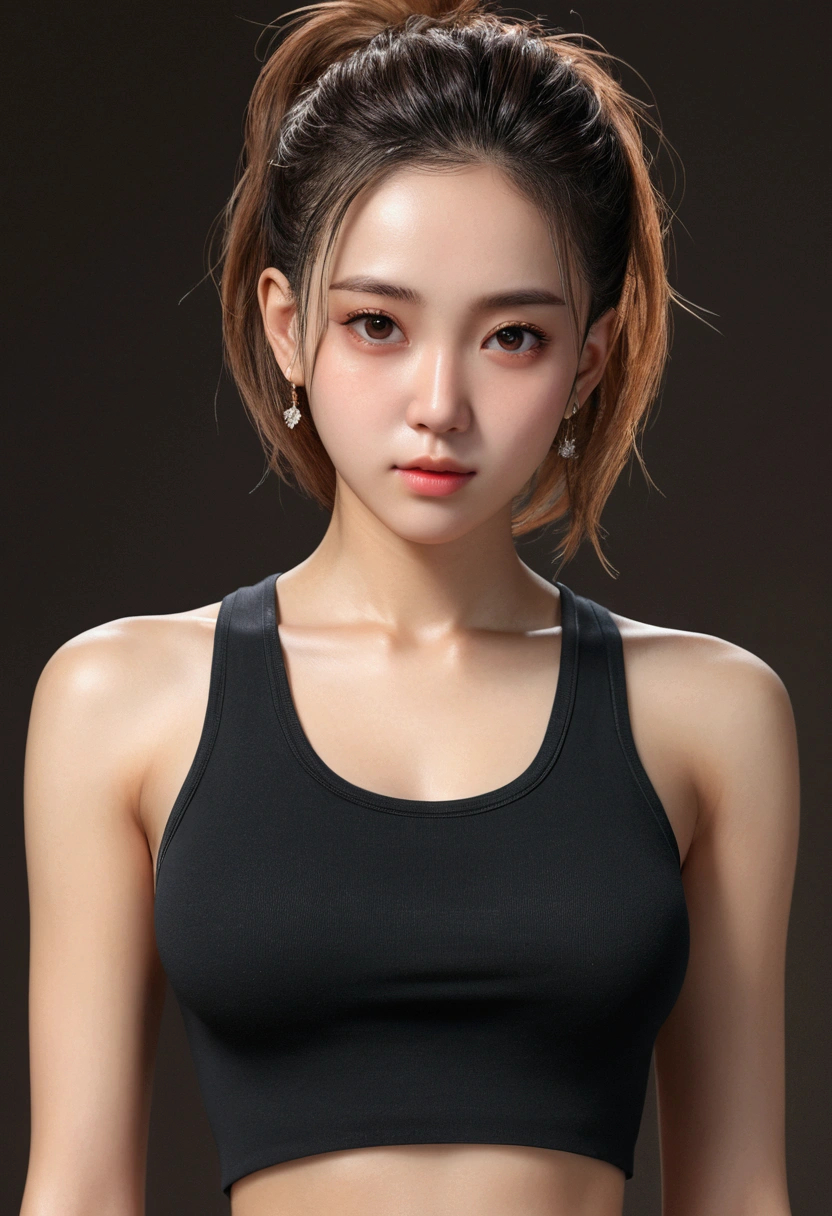 ((Highest quality, 8K, masterpiece :1.3)), One Girl, beautiful woman with slim abs :1.3, (Random Hairstyles :1.2), Oversized tank top :1.2, Highly detailed face, fine grain, double eyelid, Underarm