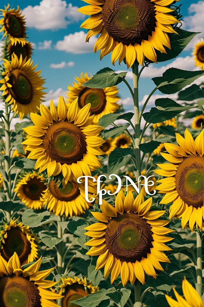 The name of "berenice" but with flourishing letters and that it is a large font with shadows and that it has sunflowers in the background