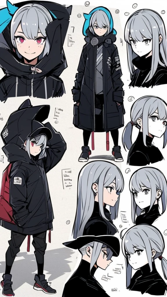 (detailed), it also has a cute whale tail, 17 year old young woman, cute, pretty and adorable, has beautiful long, bright gray hair, has a modern but cool and elegant clothing design, she really likes whales, therefore she has a whale design reference., grey hair, Ahoge, long hair, BLUSH, smile, anime style, (best quality)), ((masterpiece)) hentai