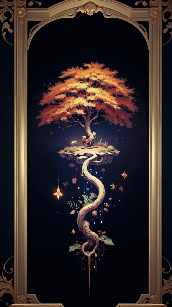 circular tree,four seasons,spring,summer,autumn,winter,leaves,roots,branches,trunk,ornate border,decorative,digital illustration,artwork,movement,time,swirling background,dark background,vibrant colors,natural,life cycle,growth,change,nature,life,peace,harmony,spirituality,symbolism,digital art,illustration,painting,graphic design,art,design,digital media,online art,visual art,fine art,fantasy