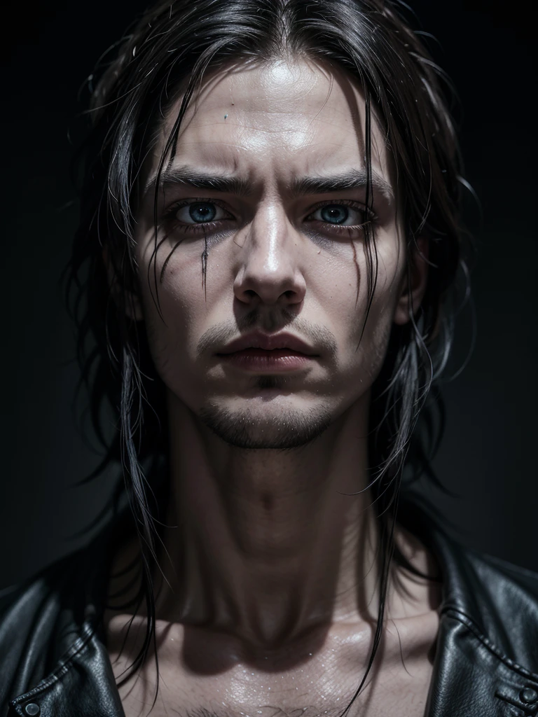 man characterized as Erick Draven in the film The Crow, highly detailed image, highly detailed eyes and hair, gothic art, dark art, ultra realistic, 8k 