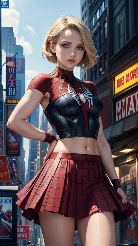Dianna Agron、マーベルコミックの映画Poster、so beautiful、Movies about Spider-Man、sexy、whole body、Wearing a skirt、Premiere Date、Poster、belly buttonを突き出す、new york、She's wearing a ripped Spiderman suit、The suit is torn、Wearing a skirt、Red and black color scheme、dynamic、masterpiece、Highest quality、Super detailed、Very detailed、Delicate and beautiful shine、Ultra-high resolution、Cinematic、break、breakドロップ、(Torn clothes:1.5)、(Wet clothes:1.4)、Bare shoulders、Real Rain、Wet Hair、belly button、Exposed Skin、sexyな肩を披露