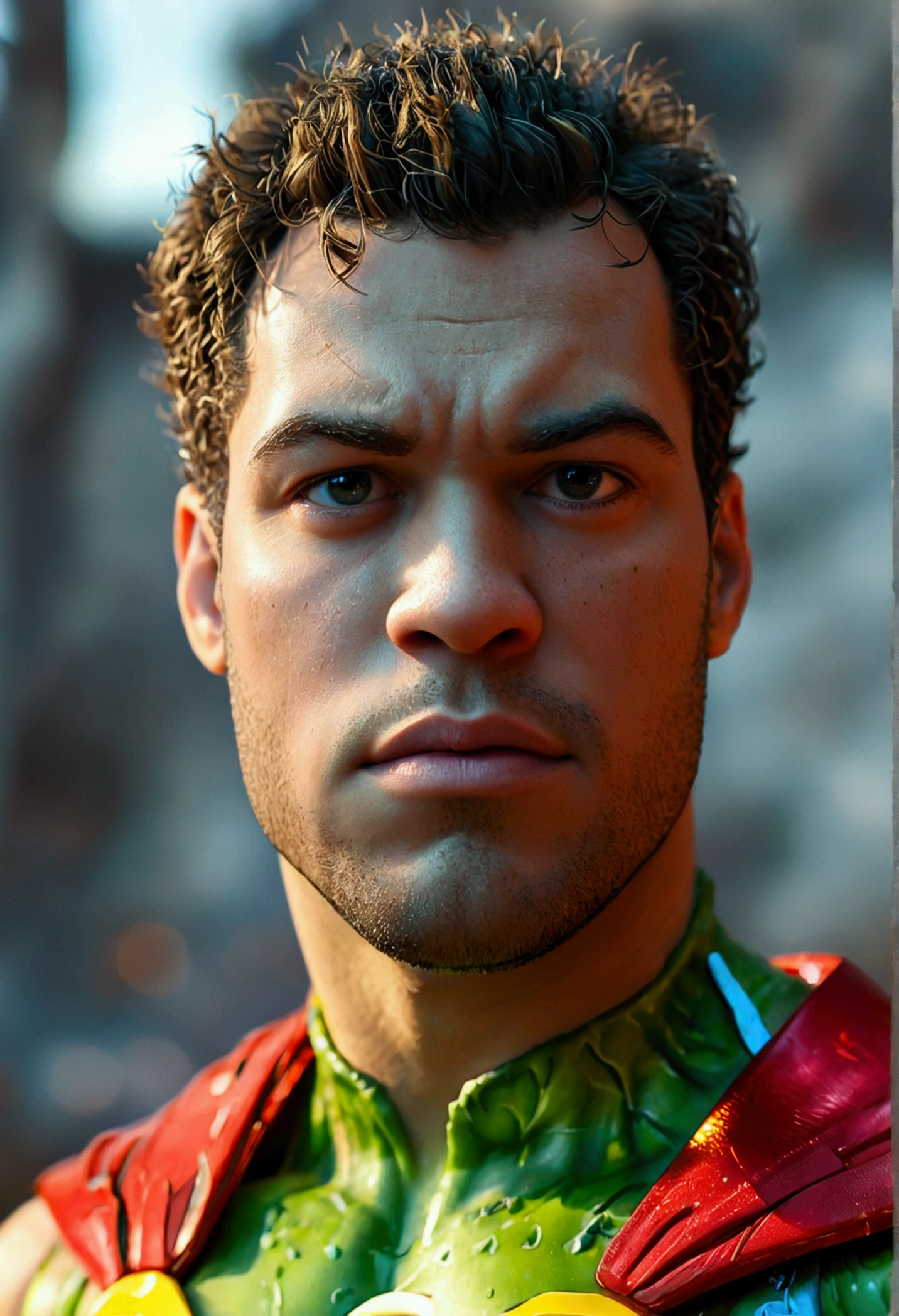 Image of a light-skinned man giving weight loss tips on YouTube in Pixar format, He's a hero He's the leader of the class, He is extroverted, Playful and wears a superhero outfit with a broccoli symbol on his chest.