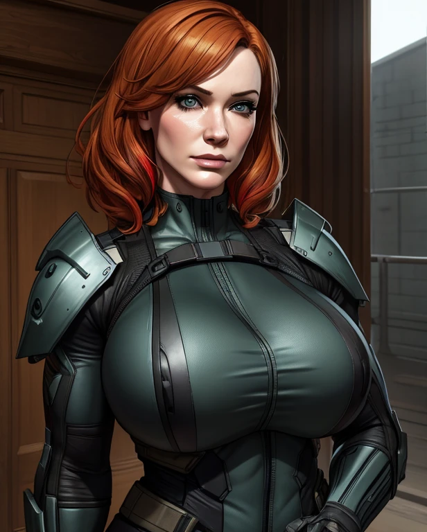 Christina Hendricks as a Metal Gear Solid character, High-quality facial research of Christina Hendricks, (Christina's sculpted cheekbones and slight wrinkles around the face), (detailed facial feature, detailed skin, clear skin), alluring 48 year old woman, High-quality detailed research of Christina Hendricks voluptuous figure. Full body, super quality for competition, whole body, casual pose, beautiful pose, (extremely detailed CG 8k wallpaper), (extremely delicate and beautiful), (masterpiece), (best quality: 1.0), (ultra-high resolution: 1.0), beautiful lighting, perfect lighting, realistic shadows, [high resolution], detailed skin, super detailed (((colorful))), Digital art, Metal Gear Solid concept art, Full Body concept art, Expert concept art with high detail, Concept art such as Yoji Shinkawa, Stealth game concept art, Concept art, Video game concept art, 4k
