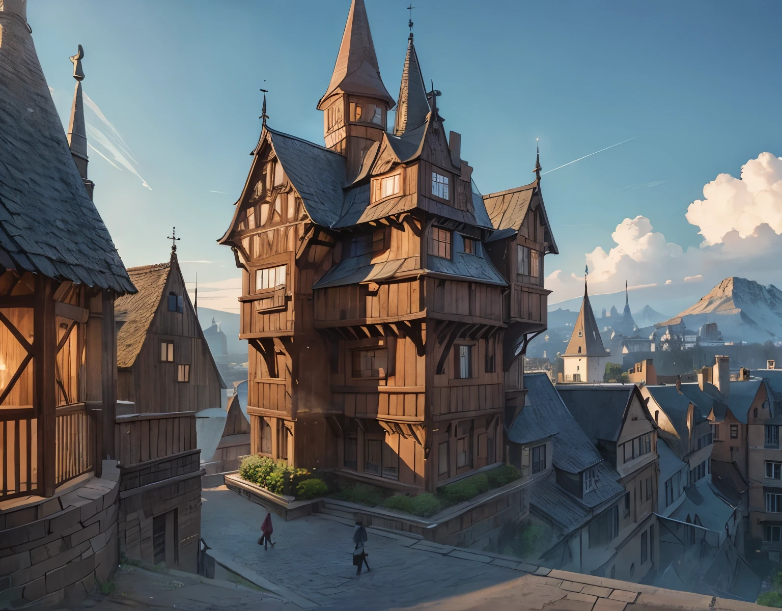 ground floor level, matching architecture, matching background, matching perspective