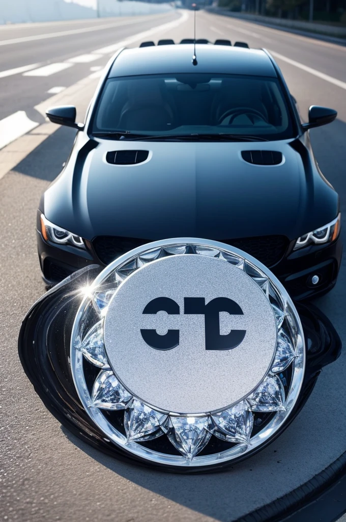 Create a car aesthetic logo with the name start clear a round logo image with a car and brush with a diamond shining in the center