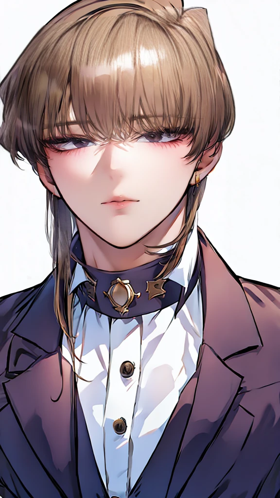 boy with blond hair、glare、gothic fashion