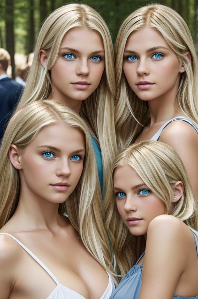 creates an image of the German Aryan race with white-skinned people with blue-colored eyes,light brown or green with blonde or brunette hair