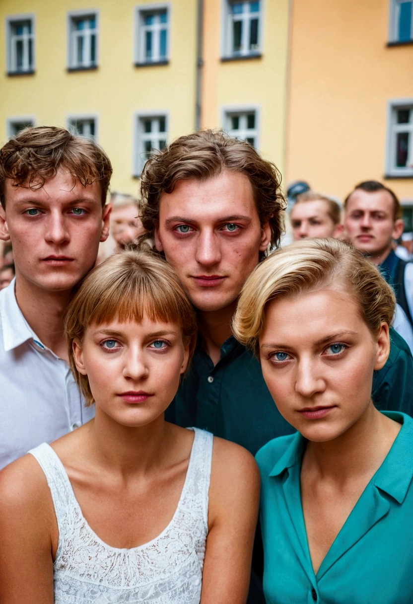 A group of Germans in a German city focus on the face