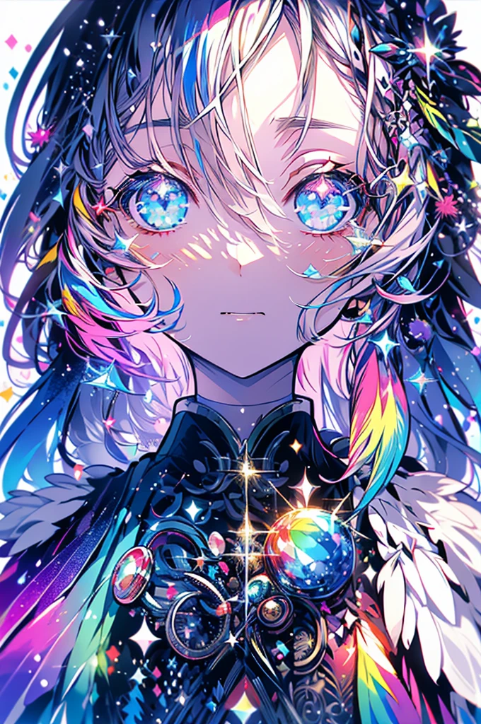 masterpiece、girl、Rainbow colorsの髪、Sparkling eyes、Serious face、Shining Background、Rainbow colors、beautiful、Dangerous guy、masterpiece、Very flashy、Impact、