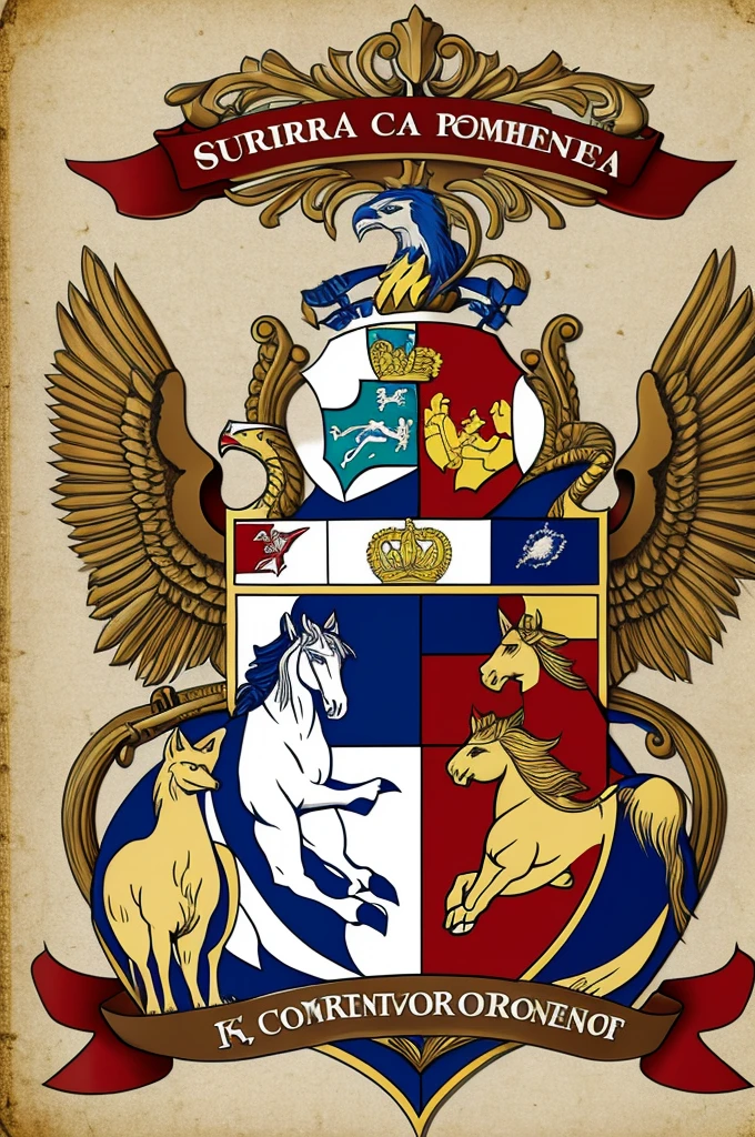 Create a family coat of arms with the surnames Caballero and Pinienta