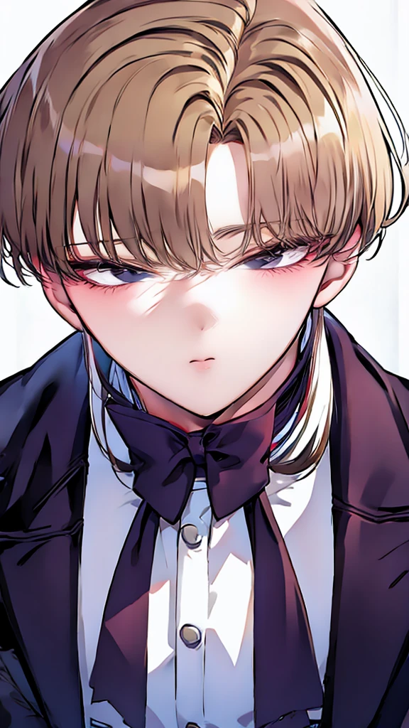 boy with blond hair、glare、gothic fashion