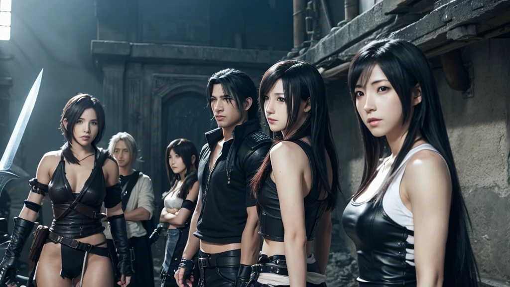 Final Fantasy 7 Characters、Cloud、Tifa、Yuffie、Sephiroth、high resolution、4K、Attention to detail、Realistic、high quality、