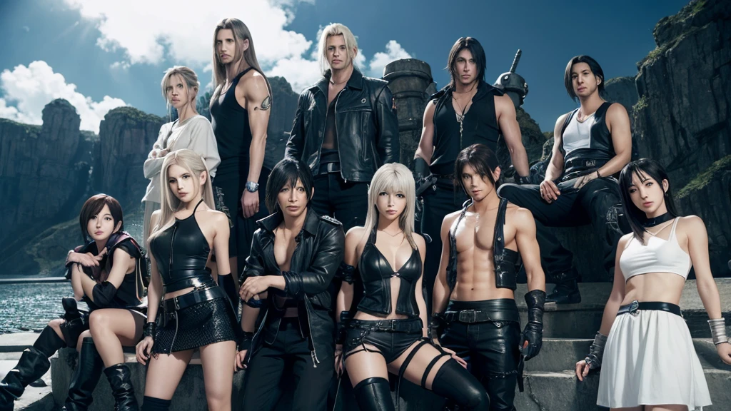 Final Fantasy 7 Characters、Cloud、Tifa、Yuffie、Sephiroth、high resolution、4K、Attention to detail、Realistic、high quality、