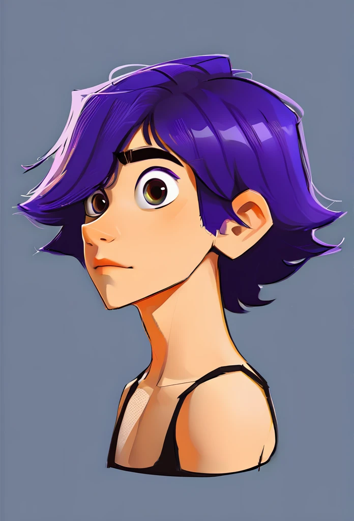 Purple hair boy in 2d cartoon style