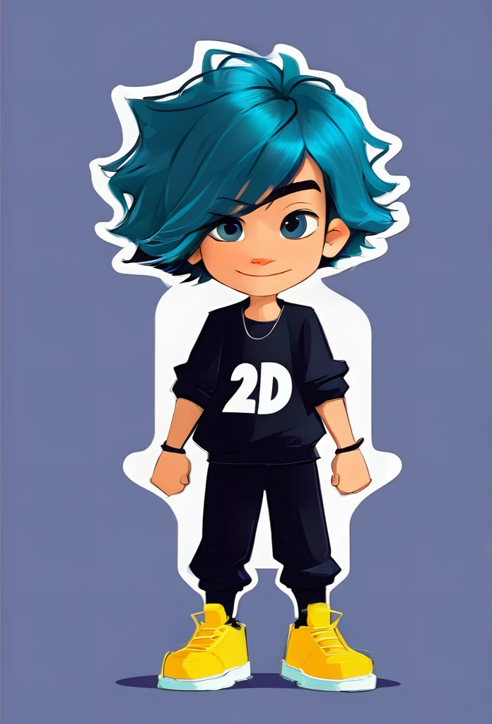 Purple hair boy in 2d cartoon style