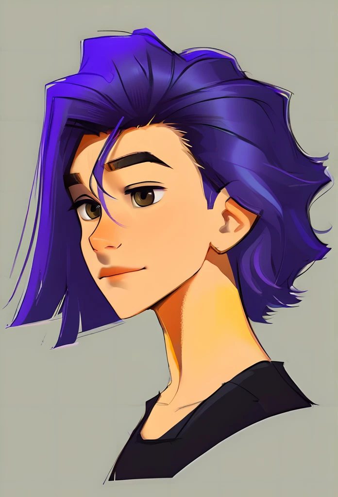 Purple hair boy in 2d cartoon style