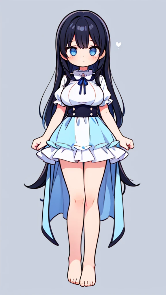 1 girl light blue room wear black hair long straight eyes light blue big breast front upright full body background simple