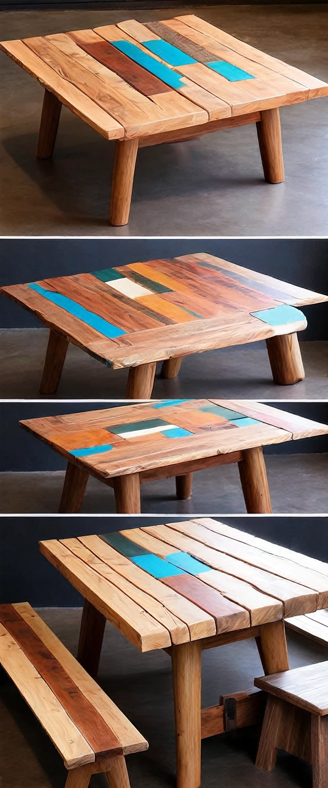 a wooden table, crafts made from recyclable materials