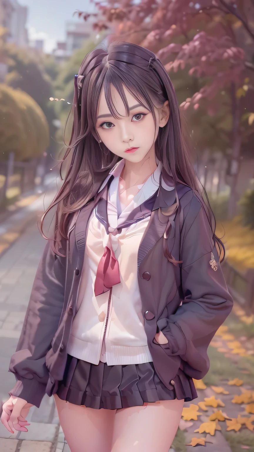 Portable Wallpaper,Very beautiful photos,High school girls enjoying autumn leaves in the autumn park,Autumn outfit,Bobcut:1.7,18-year-old girl,Complete Anatomy,A goddess-like woman,Very detailed background,reality,Very detaileded face,Very detaileded skin,Ivory white skin,Beautiful face and eyes in every detail,retina, Flying debris, Collection and organization, Anatomically correct,tsurime, Rough skin, Very detailed, Advanced Details, high quality, Awards, 最high quality, High resolution, 8K,The ultimate beautiful girl, Blake,Close-up of a girl in a dress and shirt, Sailor suit with loose coat collar, Thin head,magicschool, Japanese Uniform,Caitlin Mini Cute Style, Wearing long, loose clothing, school uniform, magic , Black and white outfit, Stylish dresses, High school girl in gothic dress, Black Quick, Elegant clothes,((Small breasts:1.7,Thin legs,Thin thighs:1.4)),Slimming,Very detailed目と顔、Fine and beautiful eyes,tsurime,Beautiful Skin,Sparkle in the details、The skirt is ironed、No wrinkles,((Smooth Hair,Very thin hair)),(Knee-length skirt:1.7),1 Girl,Thin legs,Beautiful legs,alone,Wear innerwear,Small face,Realistic facial expressions,(See the face and feel:1.6),Enchantment,White skin photo,shy,Yearning for love,((Cool Color Makeup,Eyebrows are lowered、Whitening effect,Thin and thin eyebrows,((A fleeting girl,Sad expression)),Very soft lighting,eight-headed body,Shine of light,According to II,Lens flare,sharp,Shadows in the movie,Change the time zone when shooting.