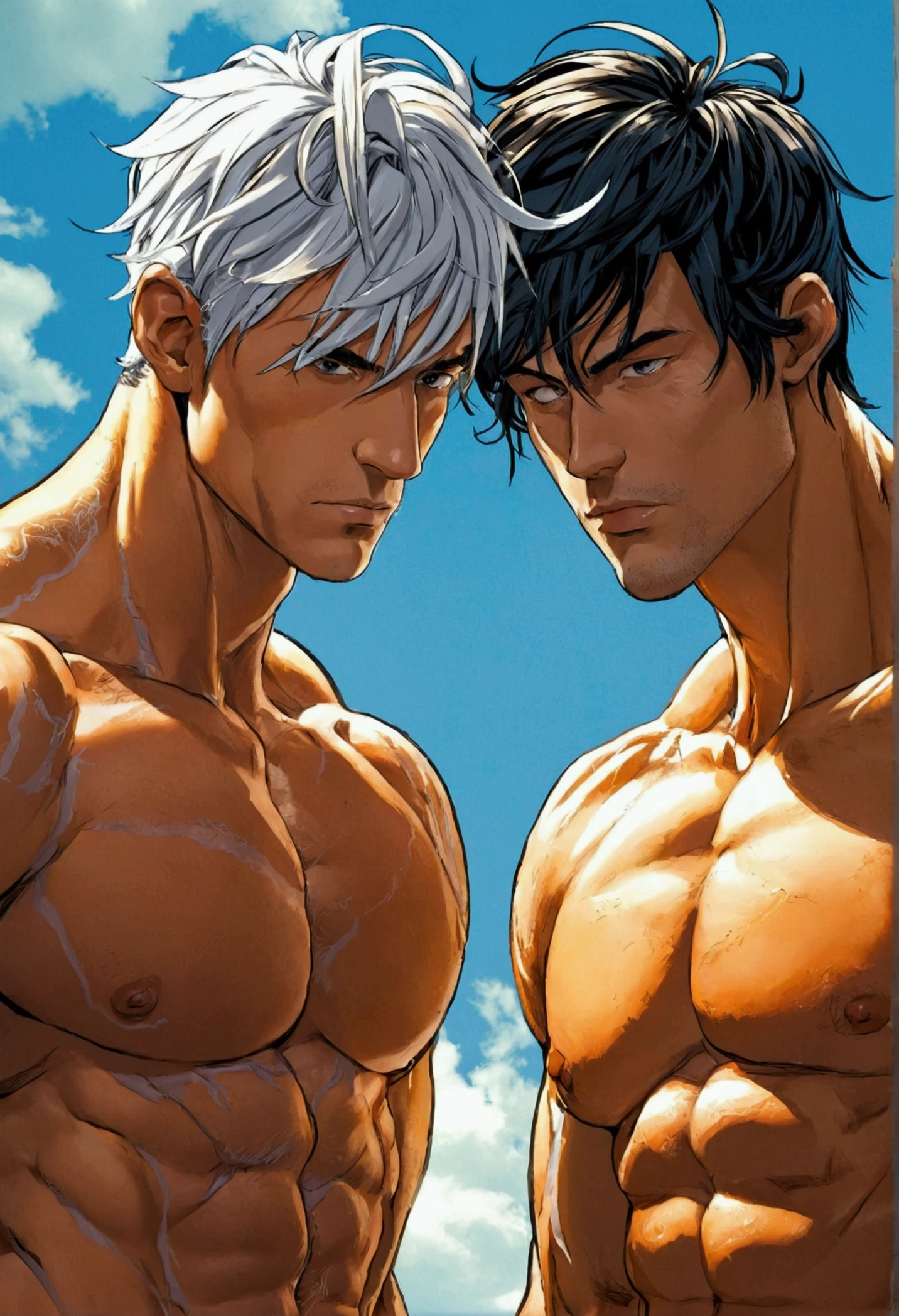 2 naked muscular men with big penis