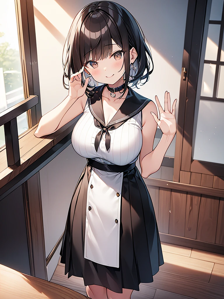 all realistic intricate details, masterpiece,detailed face,detailed skin,detailed eyes,shiny skin,shiny lips,highest quality,.syr Flova, gray hair, syr,maid headdress, green long dress, (((miniskirt ))),apron, smile, Happy, closed mouth, holding tray, bar, Shoulder bag,sitting,beautiful thighs,slender,white lace panties,white garter belt ,lift skirt,slim thighs,clothed,