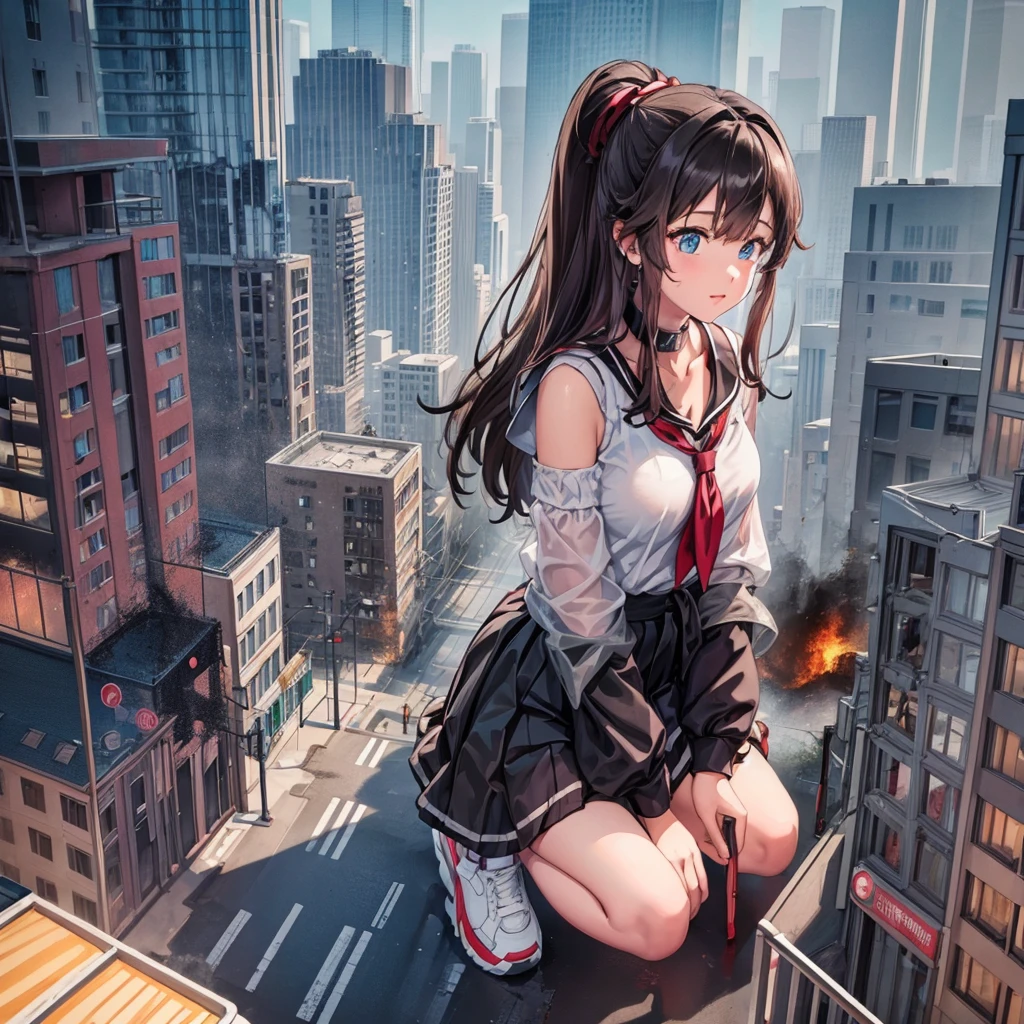 
((Destroyed city)) ((Burning)) ((Fire)) ((Explosion)) ((Black smoke)) ((Pile of rubble))
Masterpiece Unreal Engine Anime style Delicate drawing 4k 90's Giant Multiple girls Crowd School building City Giant high school girl standing in the valley of the school building  Sailor suit Skirt Black hair Smile Female giant giant girl Whole body Destroyed skyscrapers Destroyed cars Crowd Unreal Engine, cleavage, a drawing of a , earrings, long hair, 1980s (style) Cute drawing, beautiful woman, analog style, whole body, sneakers
