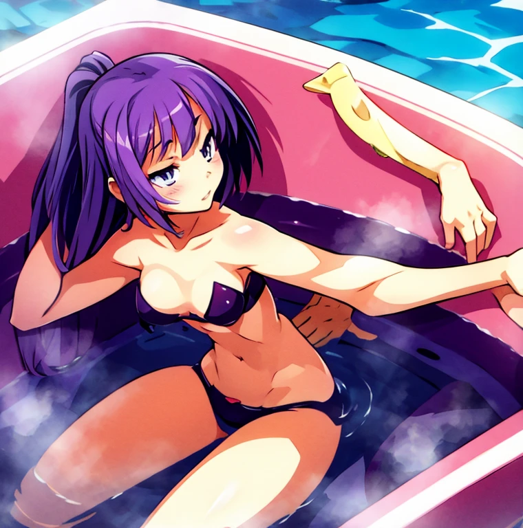 anime anime, young girl laying in the bathtub with her hand on her chest