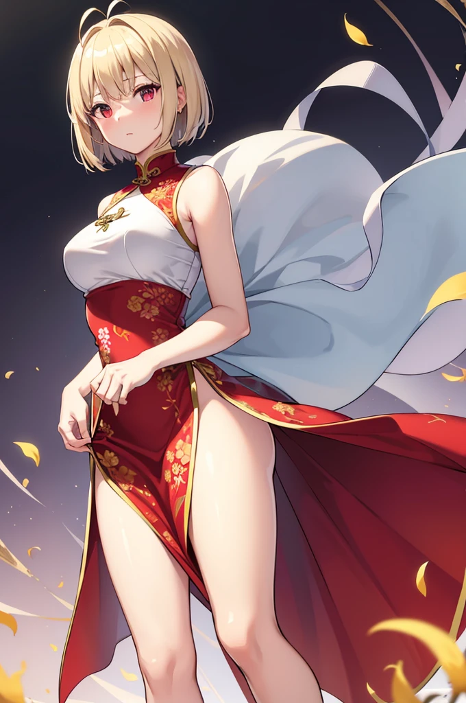 : "A colorful fantasy character resembling a mischievous fairy with short blonde hair, wearing a luxurious costume adorned with red and gold decorations. The character has a single green unicorn-like horn in the center of their head, is holding a large green Chinese guandao with a curved blade and intricate dragon decorations in their right hand, and a bottle of white, cloudy Japanese doburoku sake in their left hand. The background is filled with vividly drawn mythical creatures and symbols, creating an energetic and playful atmosphere. The character has a playful expression and is striking a dynamic pose.",
  "size": "1024x1024",
  "referenced_image_ids": ["uH4yiattBFFnUeyk"]
}
