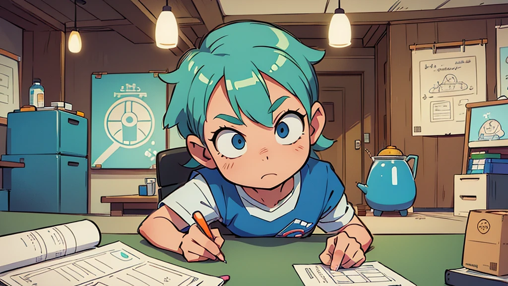 ((best qualityer)), ((work of art)), (detailded), a drawing of a laboratory in the outline style of Akira Toriyama