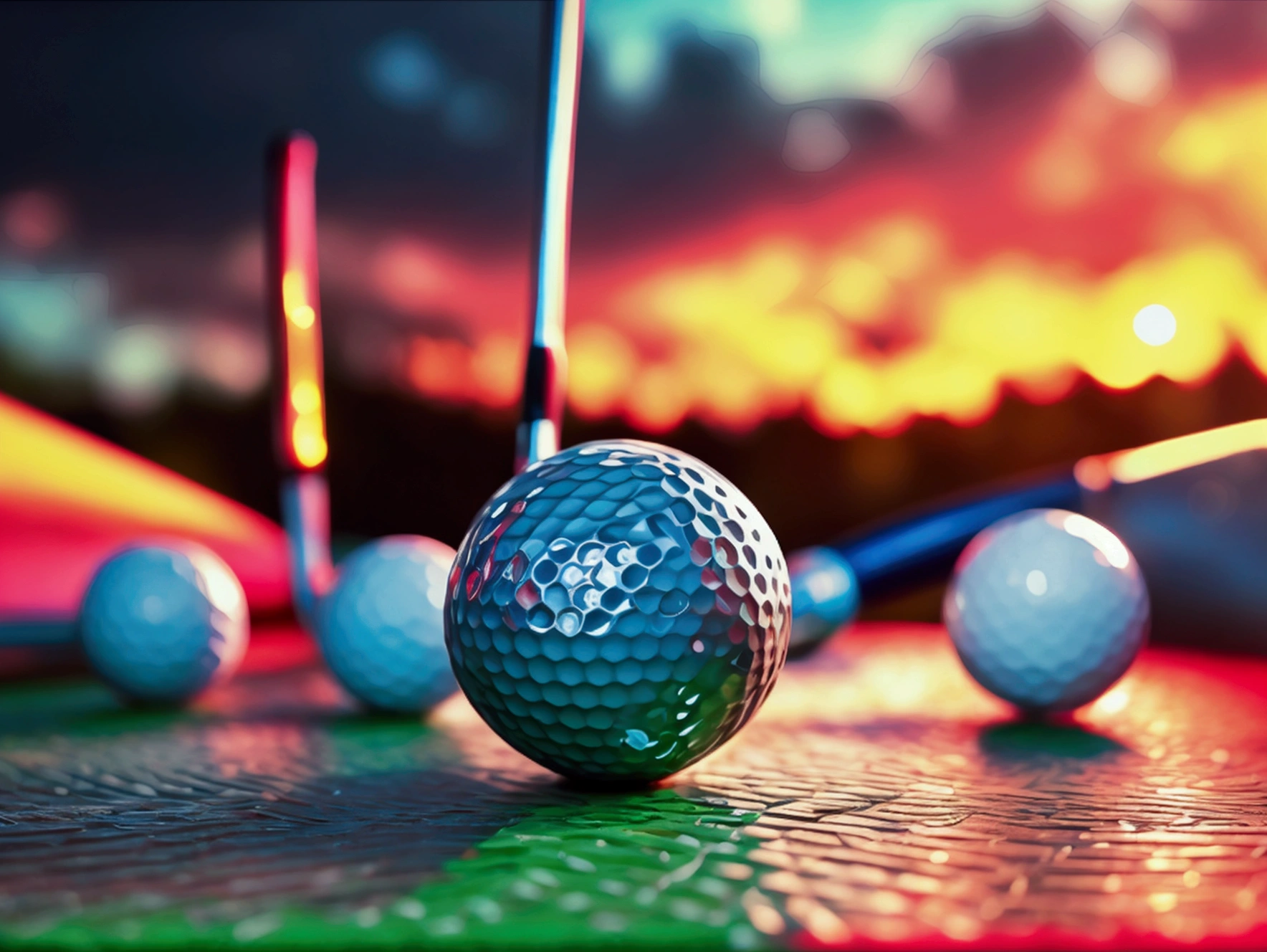 golf balls golf clubs andy warhold ish style bright fun happy golf tees