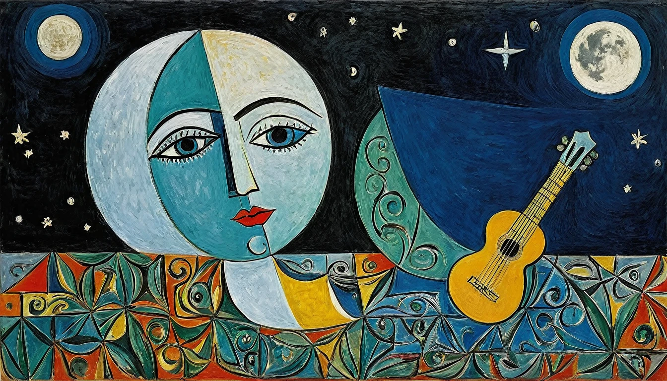 Ukulele, by Pablo Picasso (moon in the background)