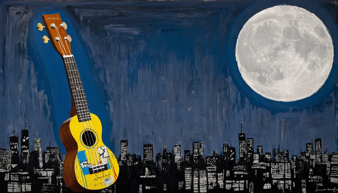 Ukulele, by Jean-Michel Basquiat (moon in the background)