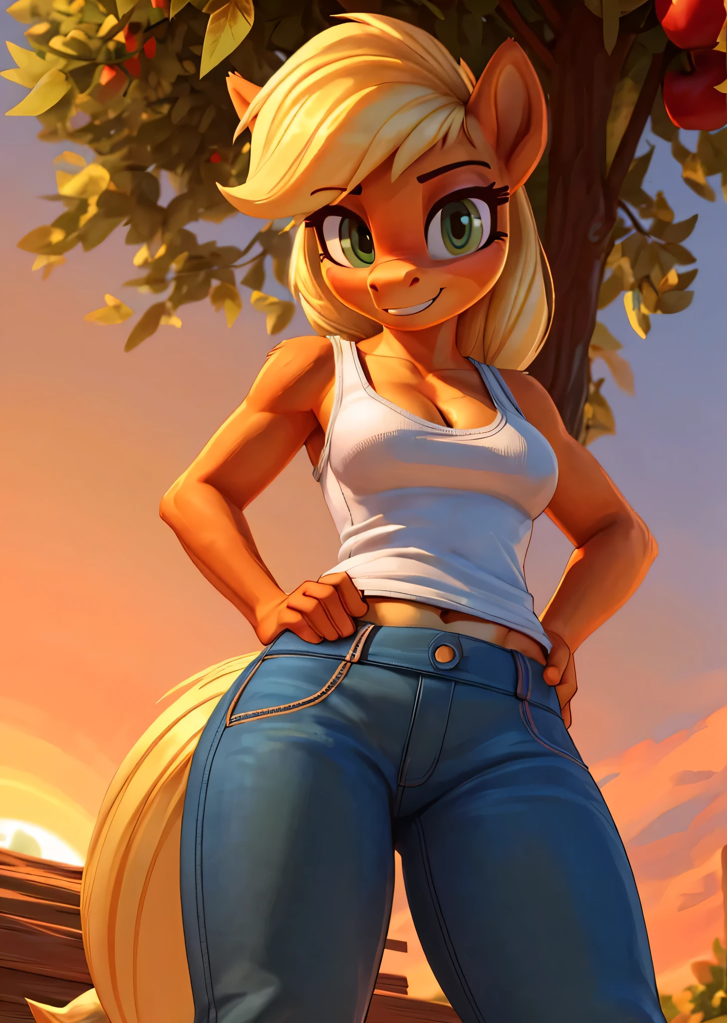 best quality,masterpiece,solo,1girl,originaltawna,,t-shirt,red shirt,denim shorts,forest in background,
<lora:tawna-15:0.9>,