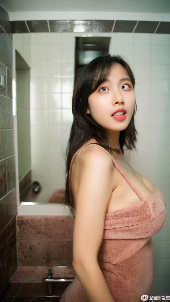 One woman、Korean、beautiful、curvy、bathroom