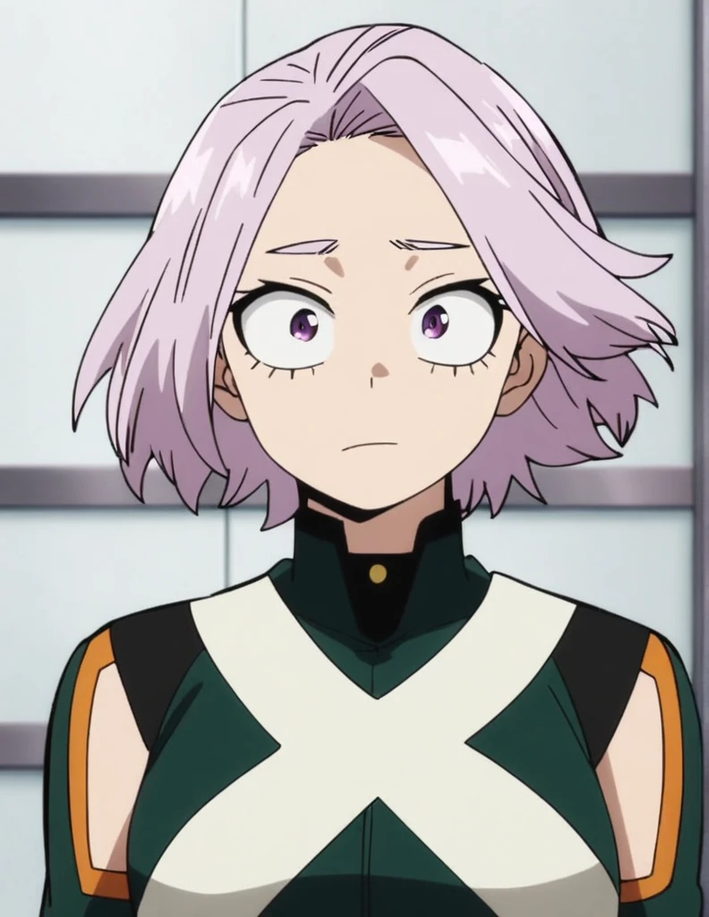 1girl, female focus, my hero academia screencap, boku no hero academia,(my hero academia),light purple hair,short hair,purple eyes,bnha uniform