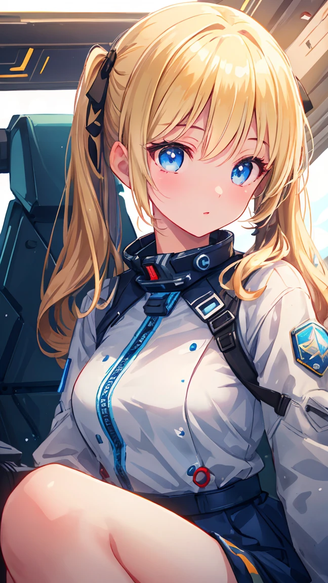 Masterpiece, beautifully detailed eyes,
stunning 4K artwork,
1 girl,
blonde hair, twin tails,
blue eyes,
ultra-realistic, (photorealistic:1.3), RAW photo, professional photography, cinematic lighting, realistic portrait, inside spaceship, sitting in cockpit,
((bokeh)), depth of field, looking towards you