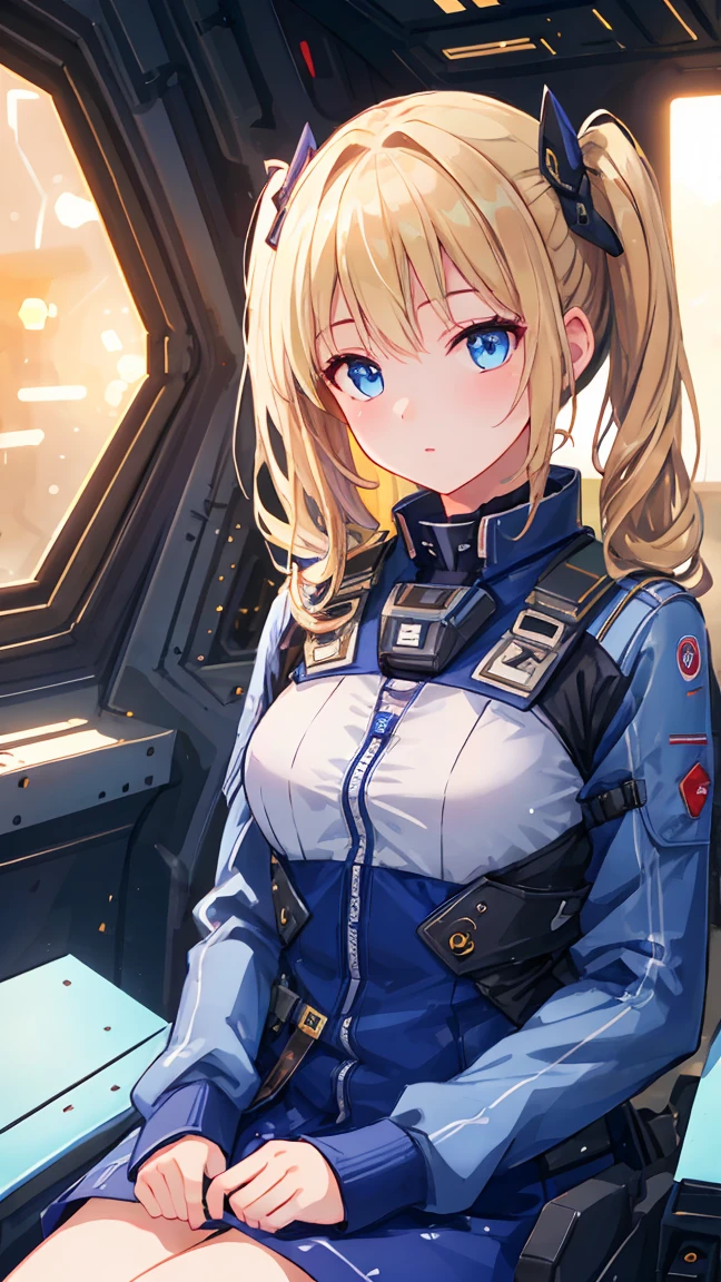 Masterpiece, beautifully detailed eyes,
stunning 4K artwork,
1 girl,
blonde hair, twin tails,
blue eyes,
ultra-realistic, (photorealistic:1.3), RAW photo, professional photography, cinematic lighting, realistic portrait, inside spaceship, sitting in cockpit,
((bokeh)), depth of field, looking towards you