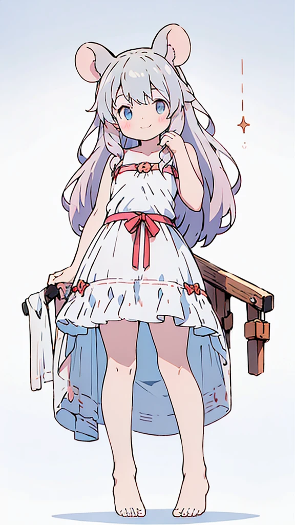 ((masterpiece))((Highest quality))Mouse Ears、girl、smile、blush、Flat Chest、Are thin、Gray Hair、blush、Are standing、Whole body image、Even your toes are visible、Eye level on face、front、No background、Mouse pose、真frontのアングル、Completely naked