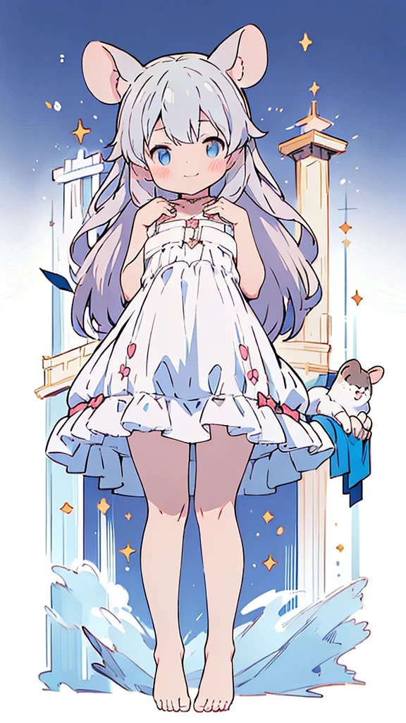 ((masterpiece))((Highest quality))Mouse Ears、girl、smile、blush、Flat Chest、Are thin、Gray Hair、blush、Are standing、Whole body image、Even your toes are visible、Eye level on face、front、No background、Mouse pose、真frontのアングル、Completely naked